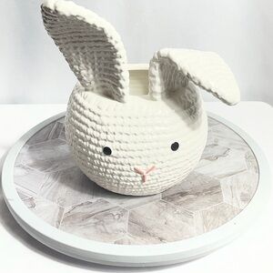 White Ceramic Bunny Planter Easter Decor Textured Rabbit Pot Spring